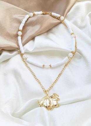 Rubber beads necklace with gold plate chain2 photo