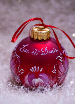 Red White Floral Christmas Bauble, Hand Painted Ornament4 photo