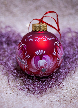 Red White Floral Christmas Bauble, Hand Painted Ornament6 photo