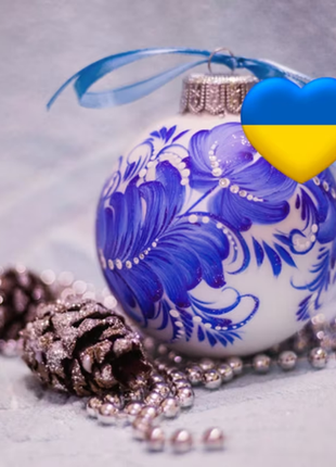 Blue and Silver Floral Christmas Ornament Original Ukrainian Hand Painted Glass Baubles1 photo