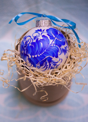 Blue and Silver Floral Christmas Ornament Original Ukrainian Hand Painted Glass Baubles8 photo