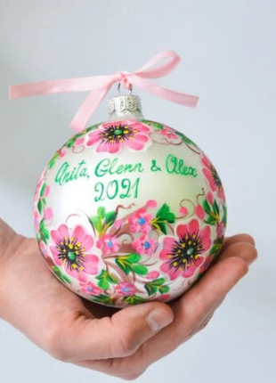 Owl Family on Sakura Ornament, Personalized Hand Painted Ornament8 photo