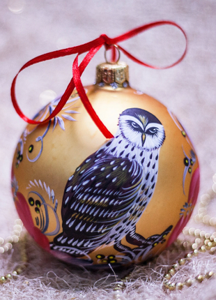 Owl Christmas Ornament, Personalised Hand Painted Flower Bauble