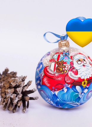 Santa Face Ornament, Hand Painted Glass Bauble