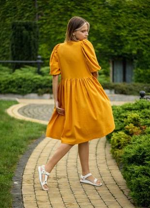 Linen dress with puffed sleeves4 photo