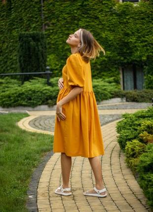 Linen dress with puffed sleeves5 photo
