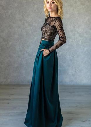 Elegant A-line skirt with pleats and pockets | Emerald2 photo