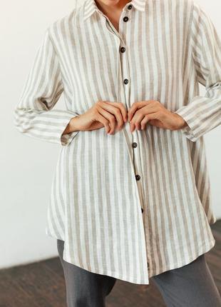 Oversized Striped Linen Shirt2 photo