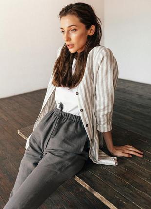 Oversized Striped Linen Shirt5 photo