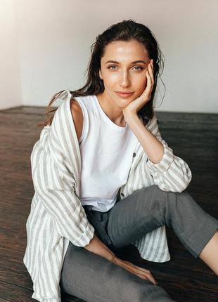 Oversized Striped Linen Shirt6 photo