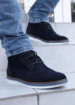 Blue men's boots made of natural suede. Stylish men's winter shoes6 photo