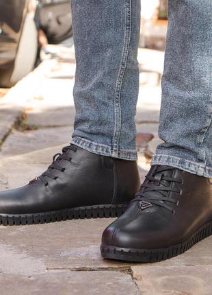 Black leather men's boots. Choose comfortable winter shoes "PS z 34"7 photo