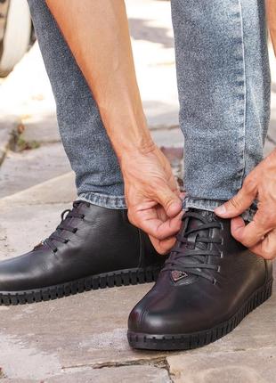 Black leather men's boots. Choose comfortable winter shoes!5 photo