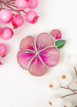 Pink sakura flower stained glass brooch1 photo