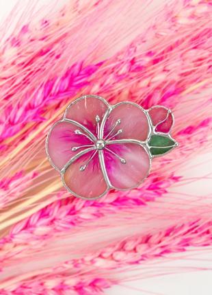 Pink sakura flower stained glass brooch3 photo