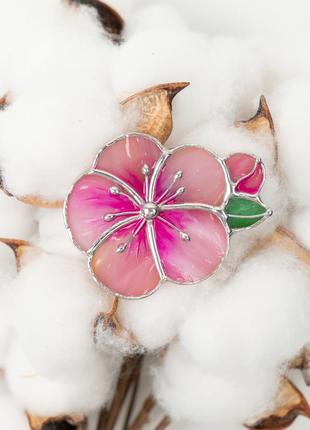 Pink sakura flower stained glass brooch4 photo