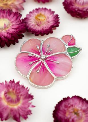 Pink sakura flower stained glass brooch5 photo