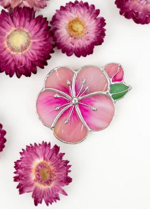 Pink sakura flower stained glass brooch6 photo