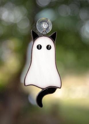 Cat ghost stained glass suncatcher