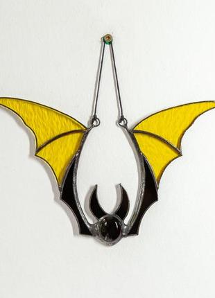 Yellow bat stained glass suncatcher