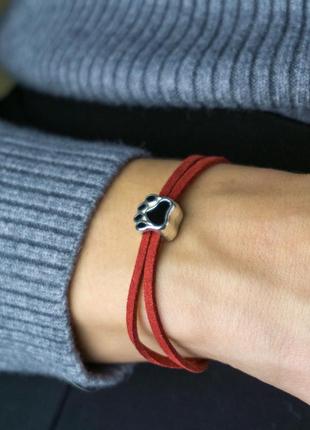 Suede bracelet - amulet with a paw charm1 photo