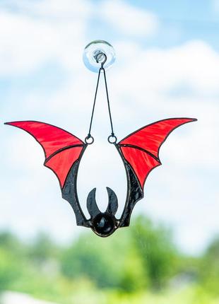 Red bat stained glass suncatcher