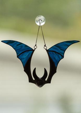 Blue bat stained glass suncatcher
