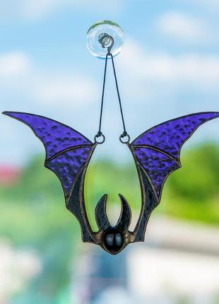Purple bat stained glass suncatcher