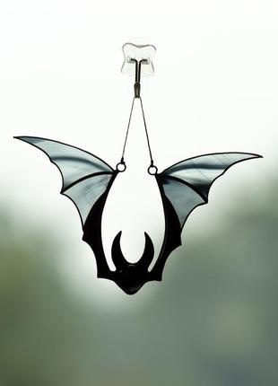 Black bat stained glass suncatcher