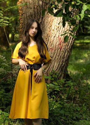 Mustard dress from the "VILNA" collection.3 photo