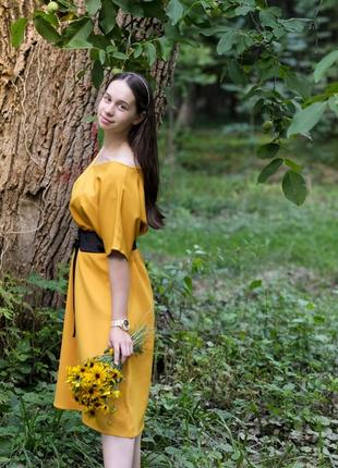 Mustard dress from the "VILNA" collection.4 photo