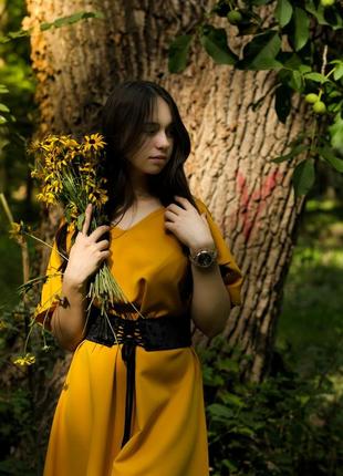 Mustard dress from the "VILNA" collection.7 photo