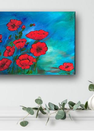 Poppy Field Painting. Red poppies canvas wall art3 photo