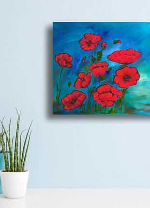 Poppy Field Painting. Red poppies canvas wall art6 photo