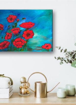 Poppy Field Painting. Red poppies canvas wall art8 photo