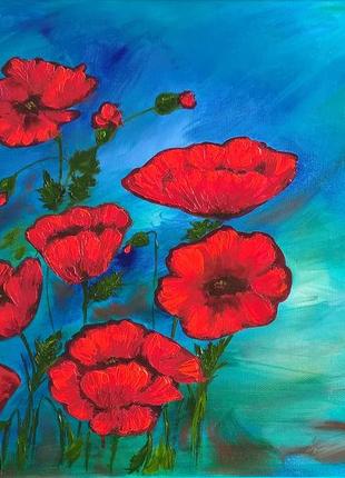 Poppy Field Painting. Red poppies canvas wall art7 photo