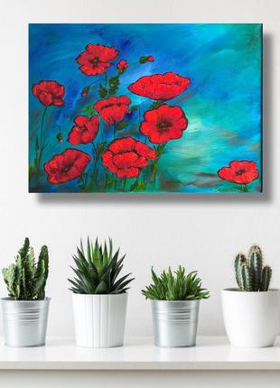 Poppy Field Painting. Red poppies canvas wall art1 photo