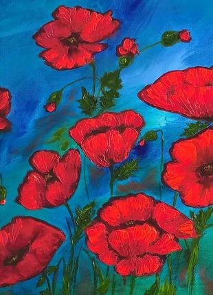 Poppy Field Painting. Red poppies canvas wall art2 photo