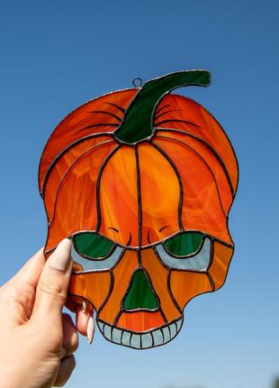 Halloween skull stained glass suncatcher3 photo