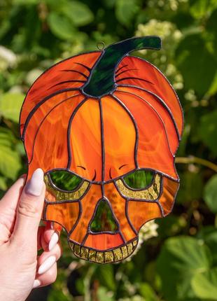 Halloween skull stained glass suncatcher4 photo