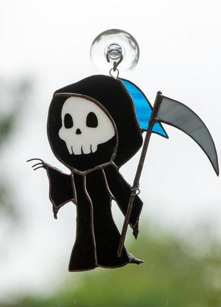 Grim Reaper stained glass suncatcher