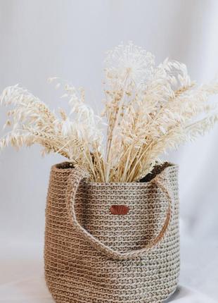 Handmade knitted jute shopping bag made from eco-friendly jute