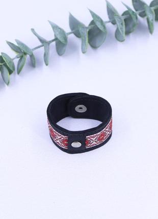 Leather individual bracelet for men with a fabric insert on a metal button/ Black4 photo