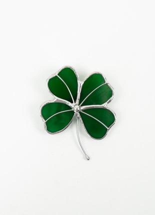 Four leaf clover stained glass flower brooch1 photo
