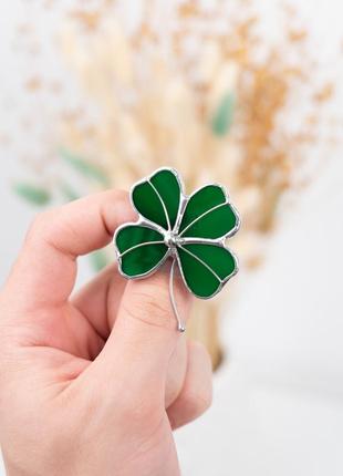 Four leaf clover stained glass flower brooch2 photo