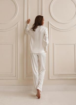 Elegant Ivory silk loungewear two-piece set. Classic silk long pajama set.4 photo