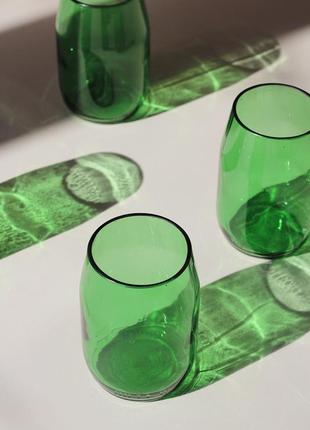 Upcycled beer bottle glasses, green, Eco friendly kitchen