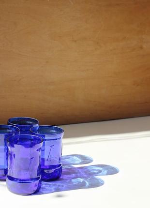 Upcycled wine bottle glasses, blue, Eco home4 photo