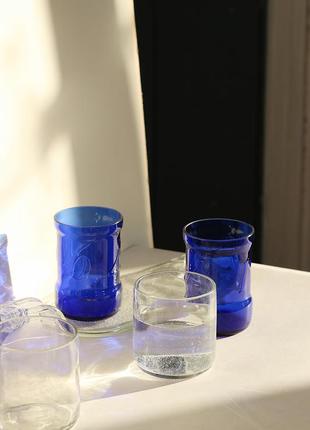 Upcycled wine bottle glasses, blue, Eco home6 photo