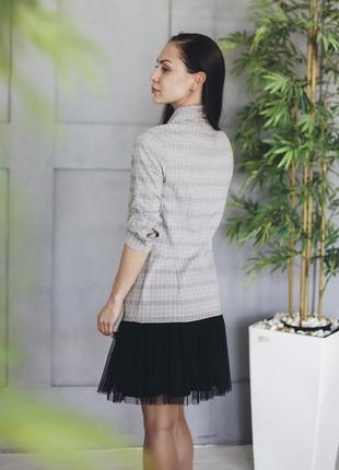 Gray tartan Shirtdress with black tulle skirt5 photo